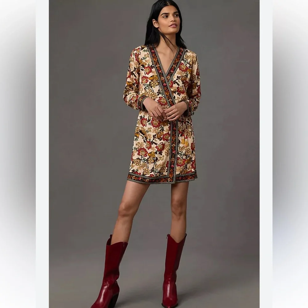 Farm Rio Long Sleeve Printed Wrap Mini Dress - Picture 1 of 6